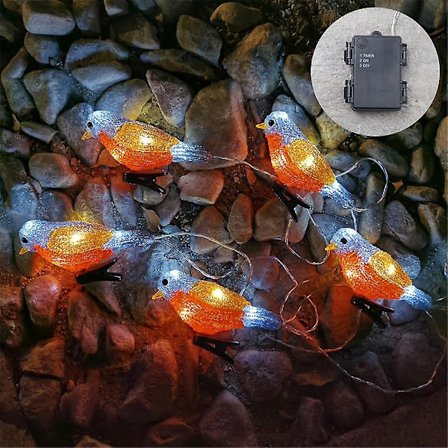 Udendørs Juledekorationer Fugle Lysstreng, LED Akryl 5 Fugle Lys med Klemme Vandtæt-Perfekt B3_MGF