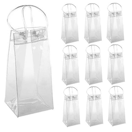 Pakke med 10 Vin Kjølepose Ispose Transparent PVC Bærbar Vin Flaske Kjølepose Champagne Ispose med HåndtakBY