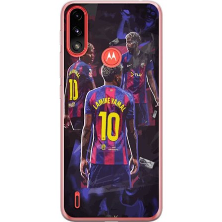 Motorola Moto E7 Power Läpinäkyvä kuori Lamine Yamal Barcelonan kollaasi paita numero 10 kanssa, voimakkaita poseerauksia, kontrastivärejä ja dyn
