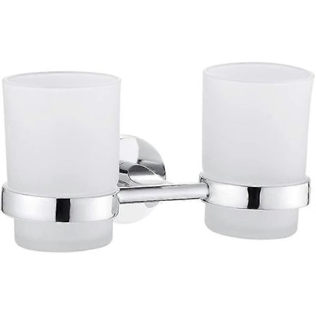 Dubbel Tandborsthållare Väggmonterad Krom Tandborstmugg Kopphållare Rund Ställning För Tvättrum, Toalett, Badrum
