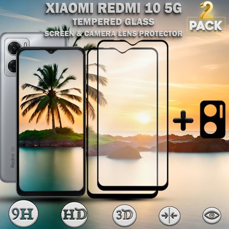2-Pack XIAOMI REDMI 10 Näytönsuoja & 1-Pack linssinsuoja - Karkaistu Lasi 9H - Super laatu 3D