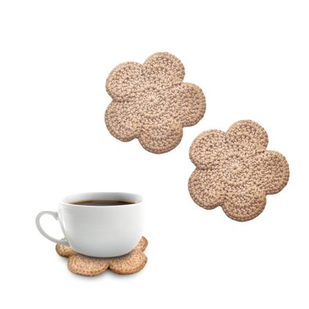 Drikkeunderlag Sæt med 2, Absorberende Skridsikre Kopmåtter til Varme & Kolde Drikke - Håndlavede Hæklede Blomsterstil Bomulds- & Linnedunderlag -