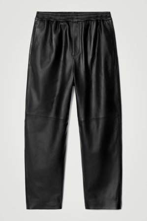 COS Men's Elasticated Tapered Leather Joggers in Black