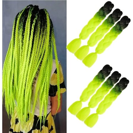 6PCS (Sort/Neon Gul) Fletninger Extensions Hår ombre fletning h