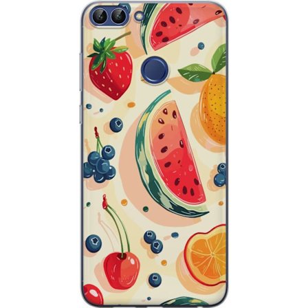Kompatibel Mobilcover til Huawei P smart Legesyg frugtillustration med vandmelon, citrus, jordbær, kirsebær og bær
