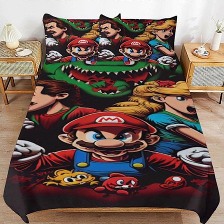 Sengetøy sett MV201 Super Mario Dynetrekk Mikrofiber Sengetøy Sett 3D Trykt Lettvekt 3-delt Dynesett, Gir deg varme YF201