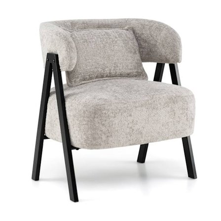 Harmaa lepotuoli tekoturkiksella ja lannetyynyllä