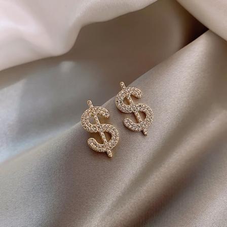 Creative Hip-Hop Style Dollar Shape Örhängen Guld Full Rhinestones Inlagda örhängen för fritid och fest gold