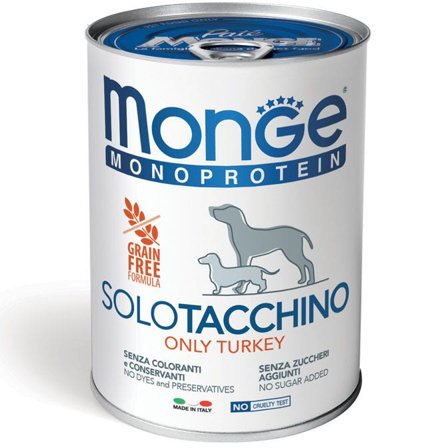 Monge Monoprotein Solo Tacchino Cibo Umido Per Cani Adulti 400g