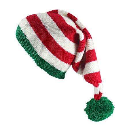 Julehatte til voksne, langhalet nissehue, strikket troldmandsstil