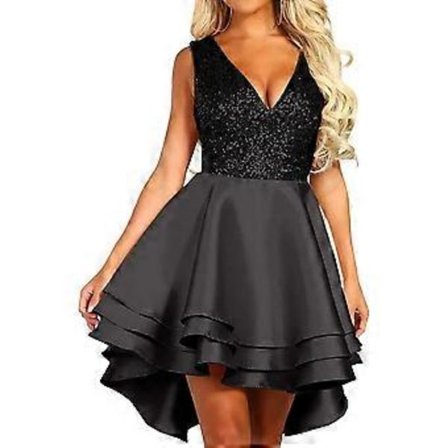 Glittrig paljettklänning för dam, V-ringad skater miniklänning för klubb, cocktailparty, swingklänning (stil 803)