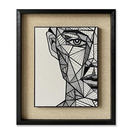 Abstrakti geometrinen taide – 60x70cm, lasikehys, musta/beige