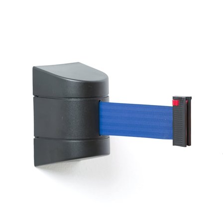 Belt barrier, wall mounted, 9000 mm, black, blue belt