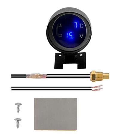 Pyöreä LED-digitaalinen auton ja kuorma-auton veden lämpömittari lämpötila-anturi moottoripyörä + jännitteenmittari 2 in 1(16 mm veden lämpötilan 