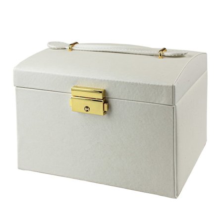Elegant White Faux Leather Jewelry Box - 12 Compartments & Mirror