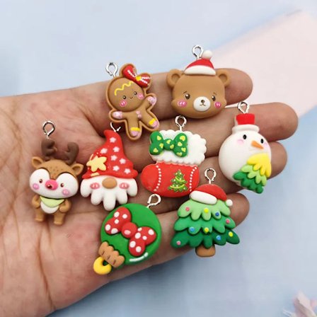 10pcs Cute Christmas Earring Resin Charms DIY Flatback Animal Bear Tree Deer Gingerbread Man Girl Pendants For Jewelry Making