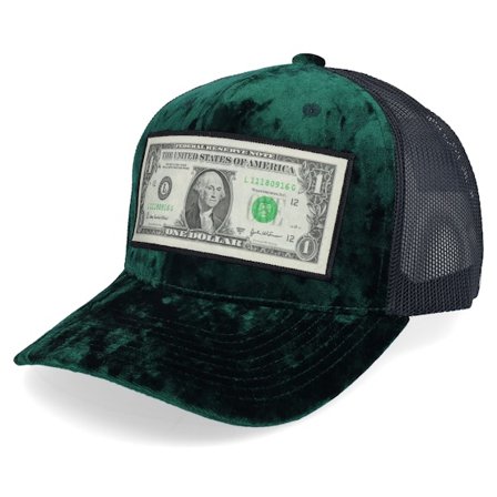Calza Pennello - Zelená trucker Kšiltovka - Dollar Bill Velvet Green/Black A-frame Trucker @ Hatstore