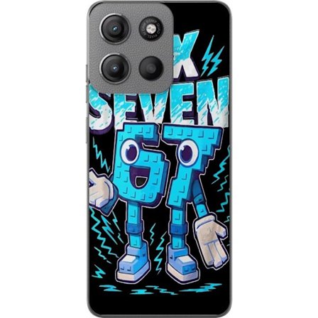 Kompatibel Mobilcover til Motorola Motorola Moto G15 Power Legelig blå illustration med tallene Six Seven i retro arcade-stil med stærk typografi og