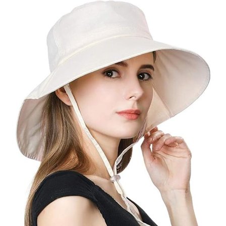 1 stk Beige Dame Strawhatt Foldbar Solhatt UPF50 Sommer Knutet