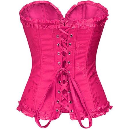 Korset Toppe til Kvinder, Bustier Shapewear Undertøj, Blonde Talje Push Up Bodysuit Rosarød Rose Red-FF-