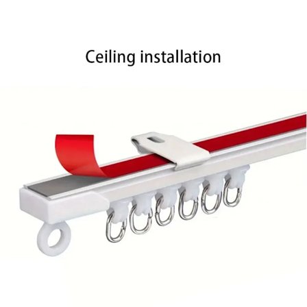 Självhäftande eller perforerad dubbelanvändningsgardinstång för tak- eller väggmontering, Nano tyst gardinskena för gardiner och skåp