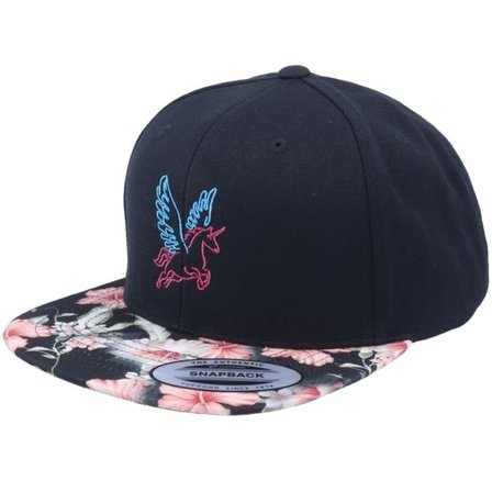 Unicorns - Svart snapback Keps - Neon Summer Unicorn Black/Red Floral Snapback @ Hatstore