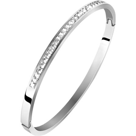 Hopeapintainen hopeakorun ranneke, ruostumattomasta ter ksest valmistettu ja timanteilla koristeltu naisille