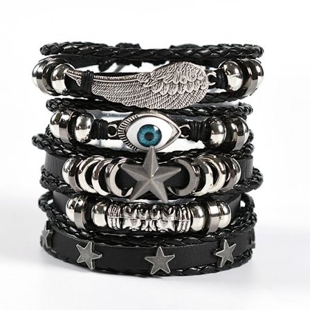 5 st Svarta Flätade Läderarmband Herr Dam Punk Ögonarmband Rock