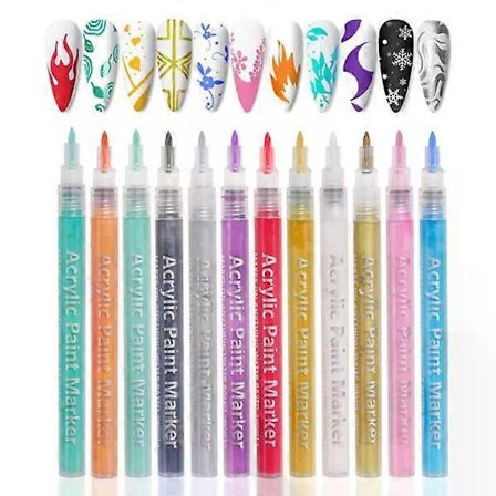 12 kynsilakkakynää, kynsitaidegraffitikynää, akryylitussit, värikkäät käsinmaalatut pisteviivakynät