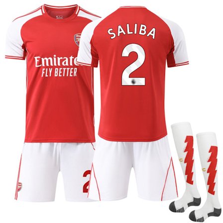 Uusi 2025-2026 Arsenalin lasten jalkapallopaita ja shortsit sukkien kanssa nro 2 Saliba nro 2