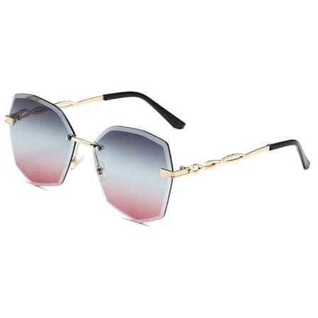 Klassiska båglösa solglasögon för kvinnor, metallram, diamantslipade linser, solglasögon med UV-skydd