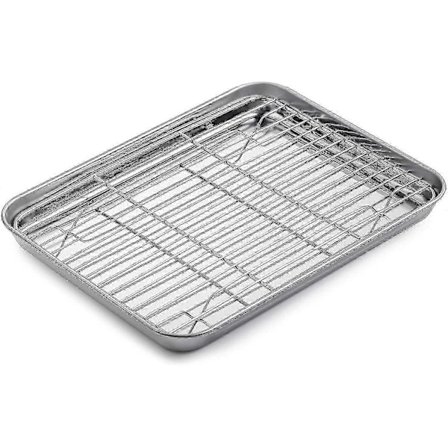 Uunipelti ritilällä, 26 x 20 x 2,5 cm suorakulmainen ruostumattomasta teräksestä valmistettu paistinpannu, uunipelti kotiin ja ravintolaan, konepesun 