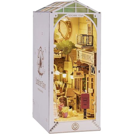 DIY Bokhörna Kit Bokstöd Bokhylla Insats Bokhylla Bokstöd Miniatyrhus Kit Med Sensorlampa 3D Träpussel Modellbyggningssats (sunshi