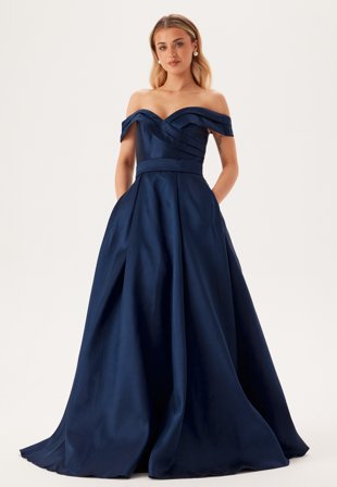 Christian Koehlert Mikado Evening Dress With Carmen Sleeves Twilight Blue Vaatteet