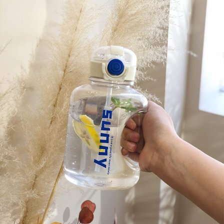 Superstor sportvattenflaska för tjejer, yogaflaska, nätflaska, massor av fat, högkvalitativ rymdflaska, transparent blå, 1000 ml