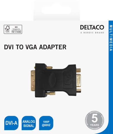 Deltaco DVI-A - VGA adapter, 1920x1200 60Hz, black