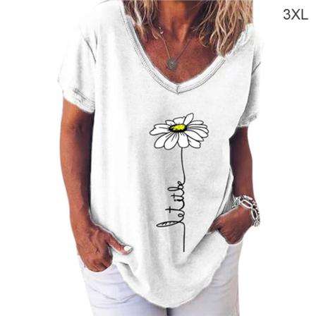Kvinnor T-shirt V-hals Blomma Utskrift Top Kortärmad Lös