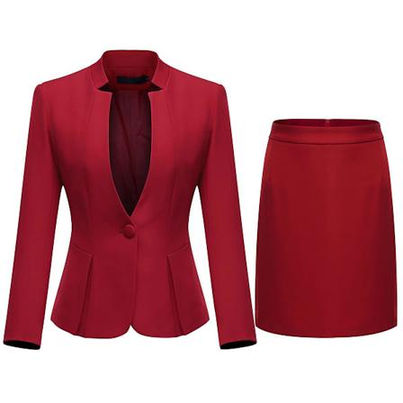 Yynuda Naisten 2-osainen P yt kauluskiinte v ri Business Suit Toimisto Lady Slim Professional Dress (takki + hame) Red XL