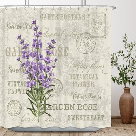 Lavendel lilla syrin dusjforheng sett for bad 72Wx72H tommer blomst floral vintage stoff badeforheng 12 pakke plast kroker WW-VCEH