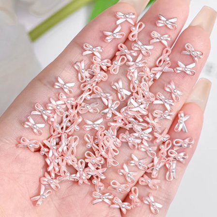 10pcs Alloy Pink Mini Ballet Bow Nail Charms Gold Silver Bowkot Ribbon 3D Nail Rhinestones For Nail Tips Beauty Manicure Parts