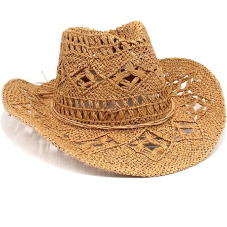 Beige Cowboyhat i strå med glitter til damer, perfekt til feriefest eller rejse [BR]_jar