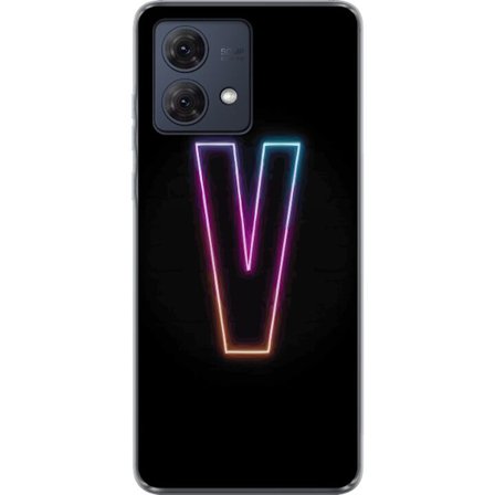 Kompatibelt Mobildeksel til Motorola Moto G84 Neonbokstav V i fargegradert lys mot svart bakgrunn, minimalistisk design med tydelig glow og moderne di
