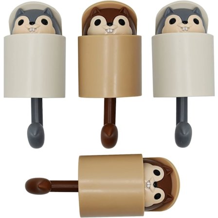 4 kpl oravan muotoisia tarrakiinnitteisiä seinäkoukkuja, söpöjä piirrettyjä eläimiä seinälle