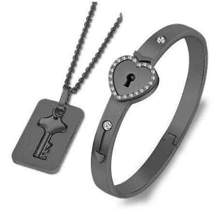 Kærlighedshjertelås Armbånd Og Nøgle Halskæde Sæt Til Par Smykker, Jubilæumsgave Du Holder Nøglen Til Mit Hjerte Black C