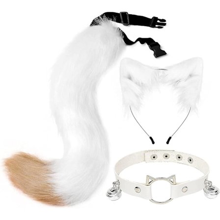 Ulve Ræv Hale Klip Ører & Handsker Sæt, Fest Kostume Legetøj Med Plys Ører & Klirrende Halsbånd