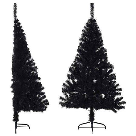 vidaXL Halvt kunstig juletre med stativ svart 150 cm PVC svart