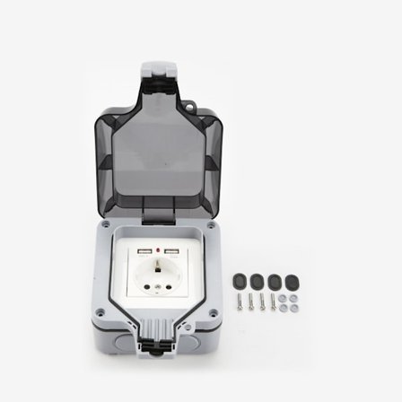 INF Vandtæt stikkontakt med låg, med 2 USB-porte