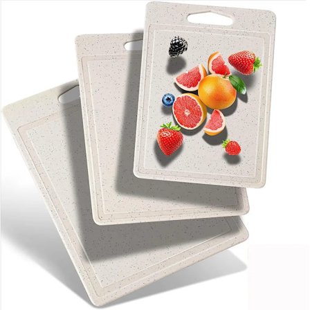 3-delad skärbrädesset, granitlook, skärbräda, med handtag, skärbrädor, plast, skärbräda frukostbräda 3 storlekar (vit)