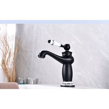 Svart varm och kall handfatskran Retro badrum toalett Rustik handfatskran