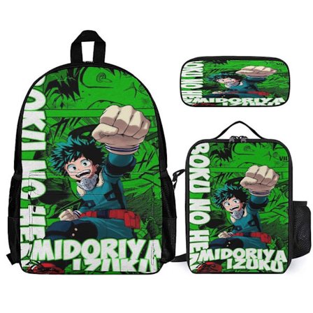 My Hero Academia Ryggsäck 3-dels Set Laptop Ryggsäck med Pennfodral Lunchväska Kombination